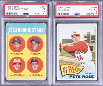 1963 and 1965 Topps Pete Rose PSA-Graded Pair (2 Different) – Including Rookie Card Example